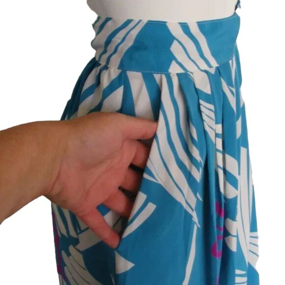 Le Jupe Midi Skirt, 25", VINTAGE, Blue Rayon, Wide waist band - Picture 4 of 10